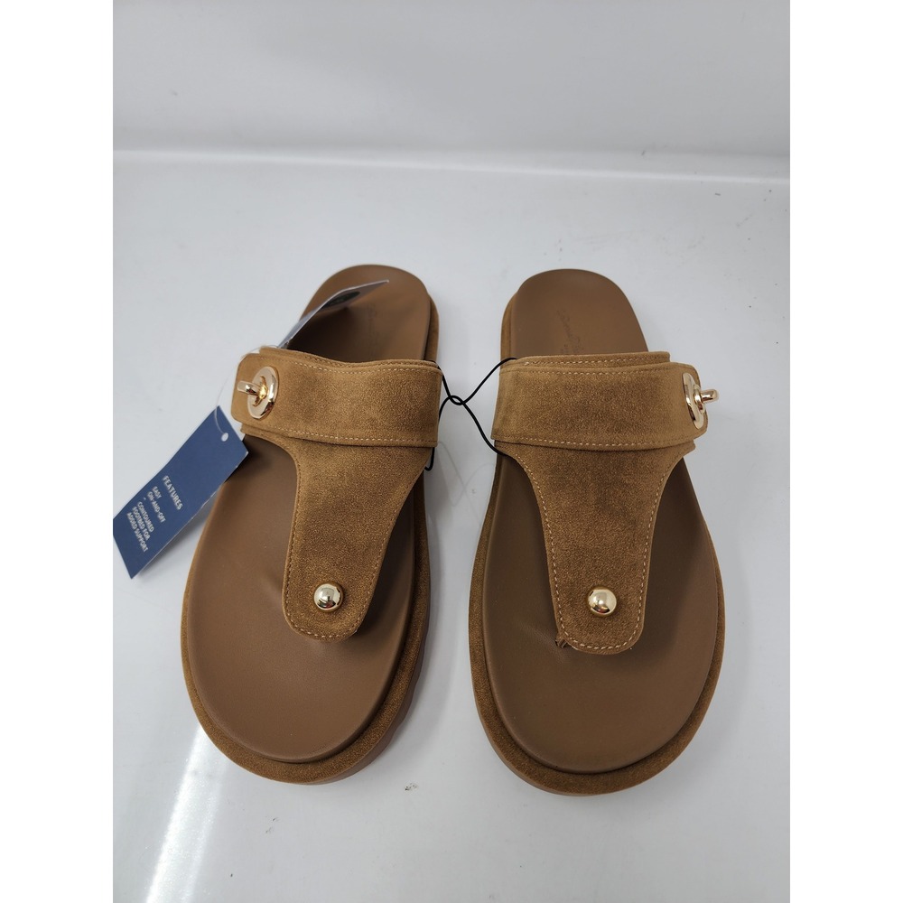 Universal Thread Womens Zuri Thong Sandals Brown Faux Suede Casual Size 9.5